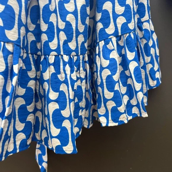 Zara Blue Preppy Patterned Blue Wrap Tie Dress - Size M - Picture 7 of 8